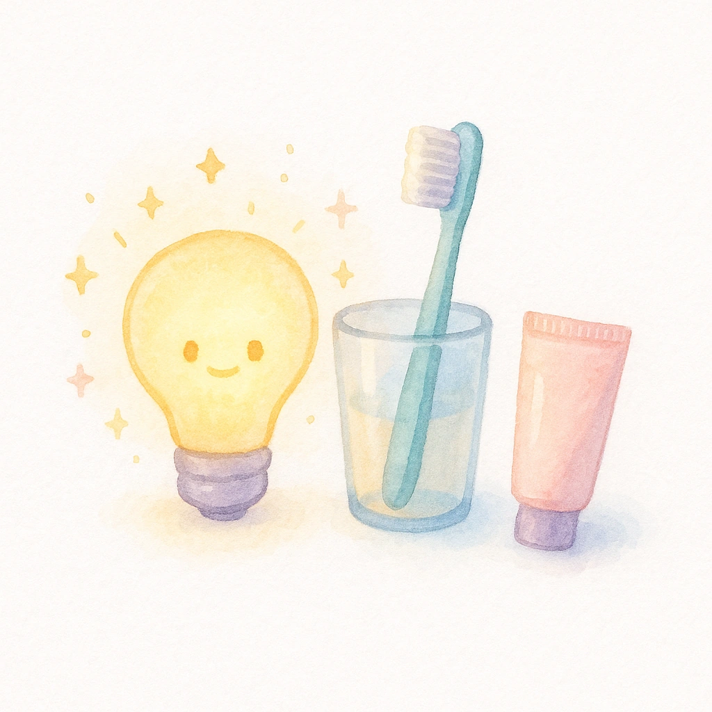 電球と歯ブラシの水彩イラスト